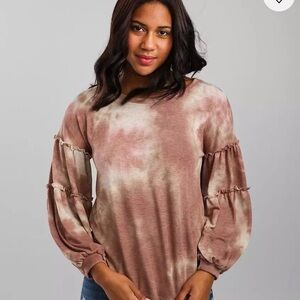 Lazy Sundays Pink Tie Dyed Ruffled Long Sleeve Shirt